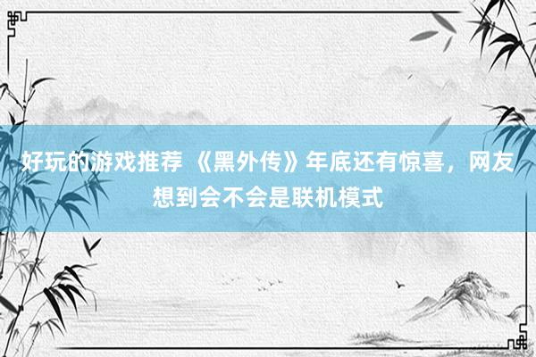 好玩的游戏推荐 《黑外传》年底还有惊喜，网友想到会不会是联机模式